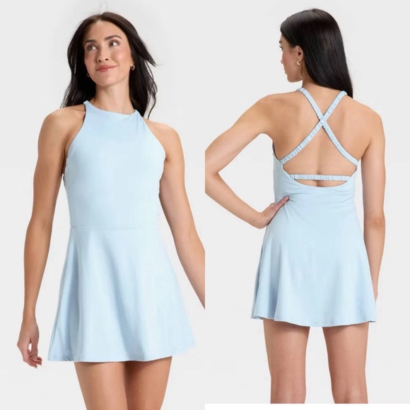 NWT All In Motion Knit High Neck Halter Active Dress Blue S - Picture 1 of 1